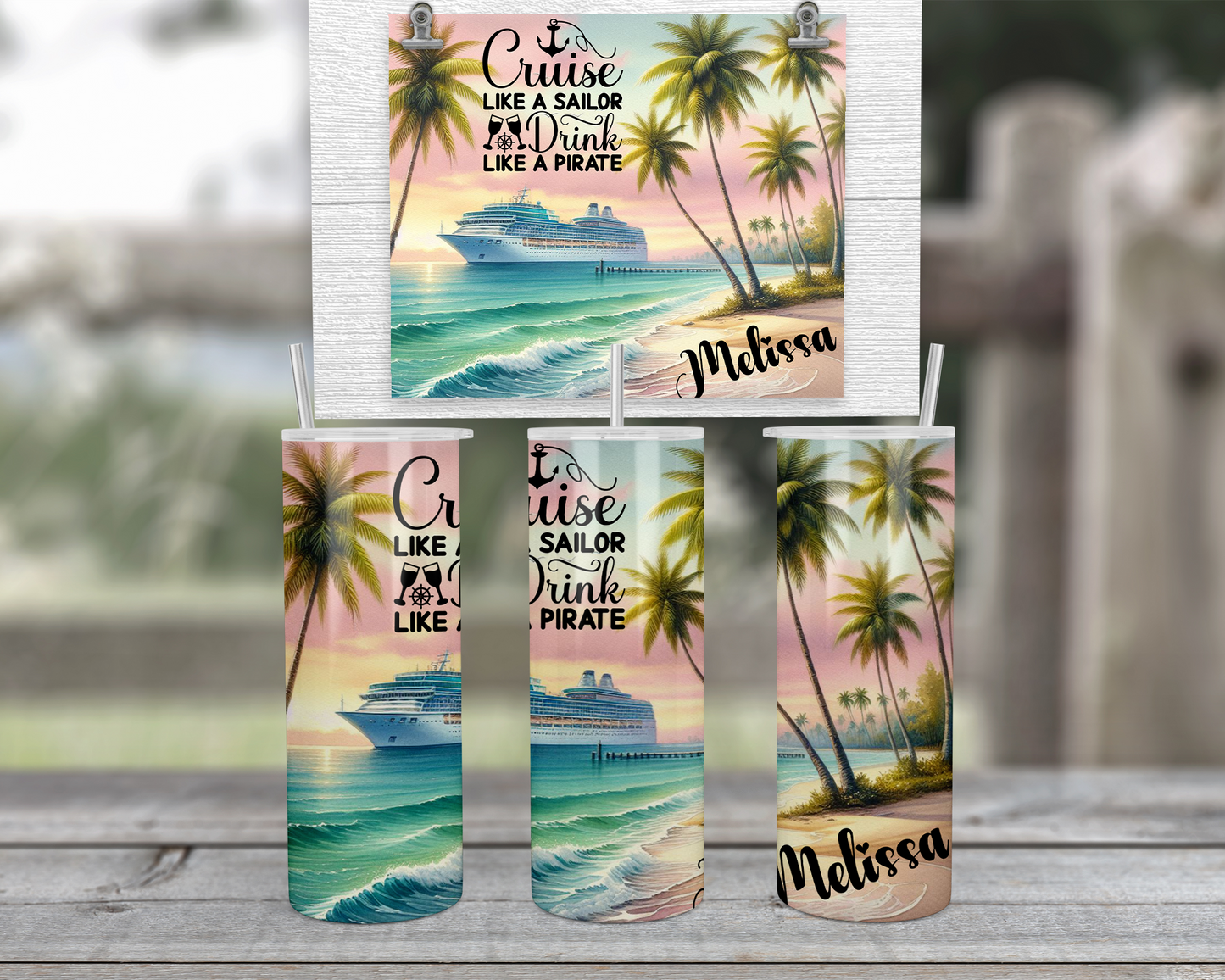Personalized Tumbler Cup for Beach Vacations - Custom Girls Trip Family Cruise Travel Mug with Lid