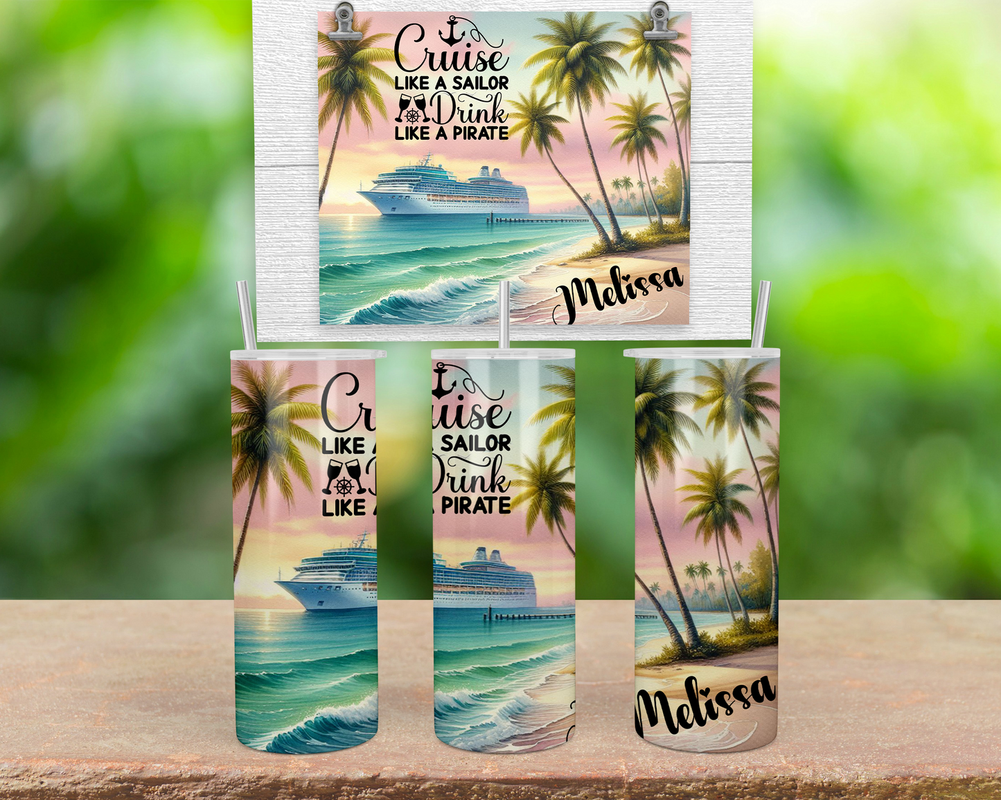 Personalized Tumbler Cup for Beach Vacations - Custom Girls Trip Family Cruise Travel Mug with Lid