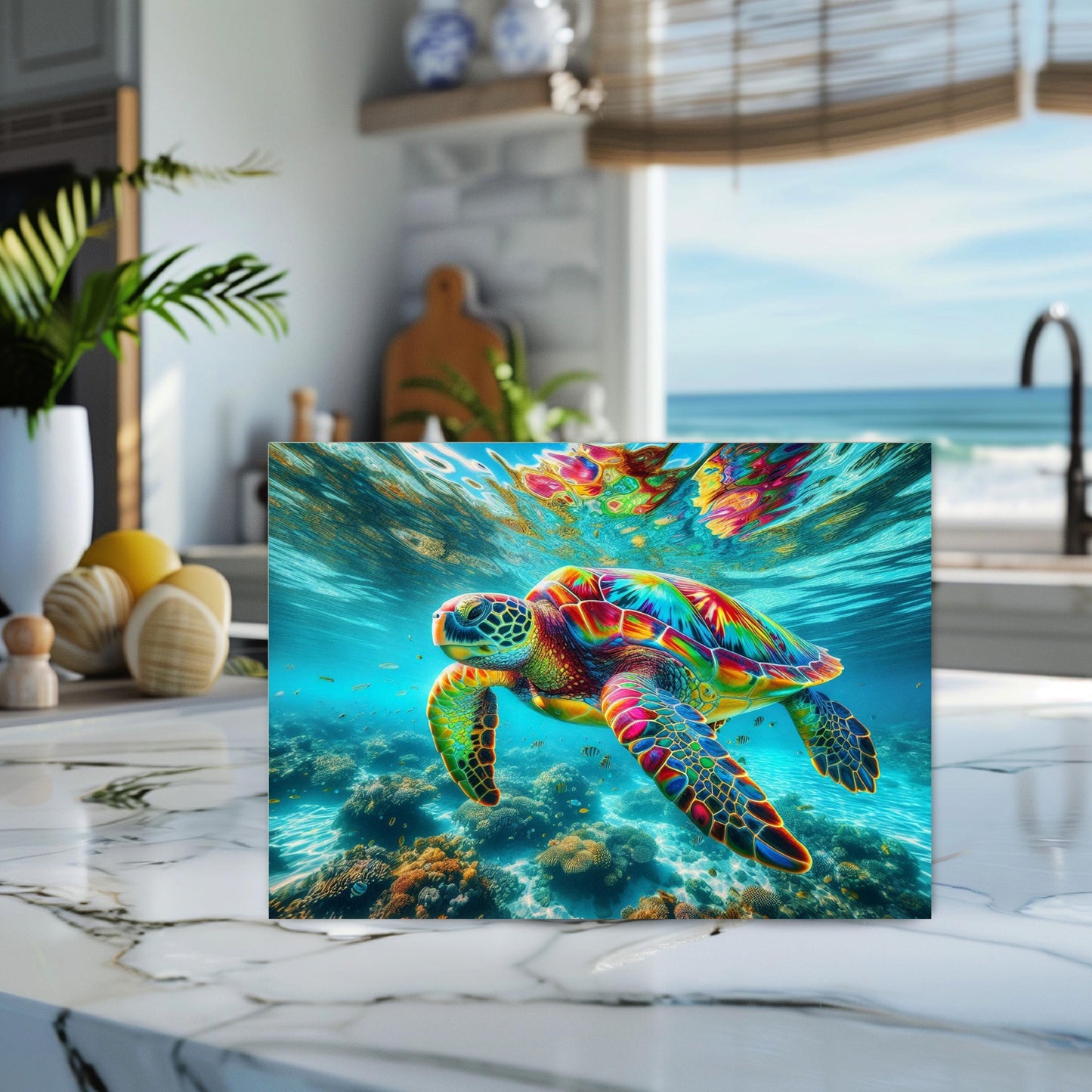 Rainbow Sea Turtle Cutting Board Unique Ocean-Themed Kitchen Decor Gift for Sea Turtle Lovers
