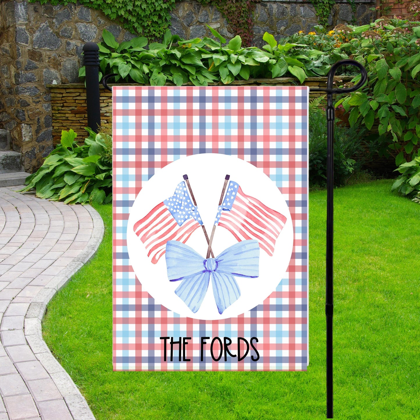 Patriotic Garden Flag with Personalized Touch, Custom Garden Flag with American Flag Design, New Home Housewarming Gift, Fourth of July Flag
