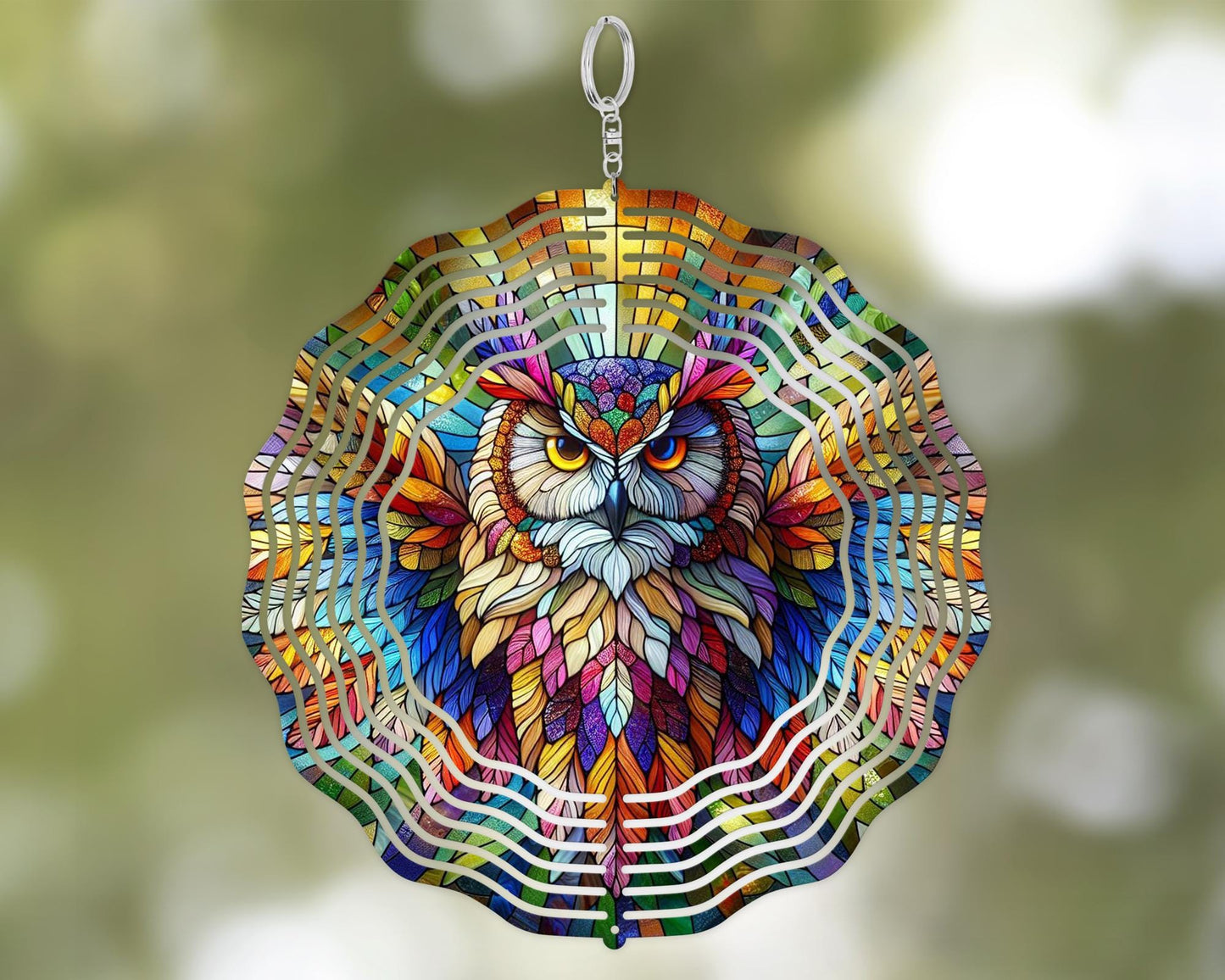 Vibrant Owl Wind Spinner - Nature-Inspired Decor for Bird Watchers and Owl Lovers