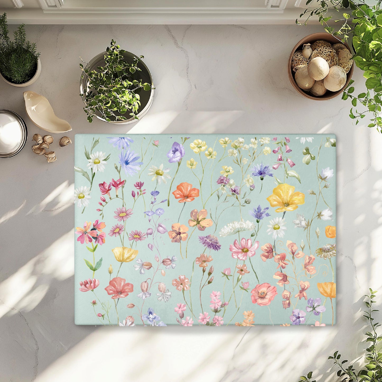 Boho Wildflowers Glass Cutting Board - Unique Kitchen Decor Perfect Hostess Gift