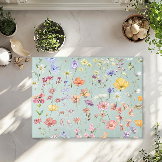 Boho Wildflowers Glass Cutting Board - Unique Kitchen Decor  Perfect Hostess Gift