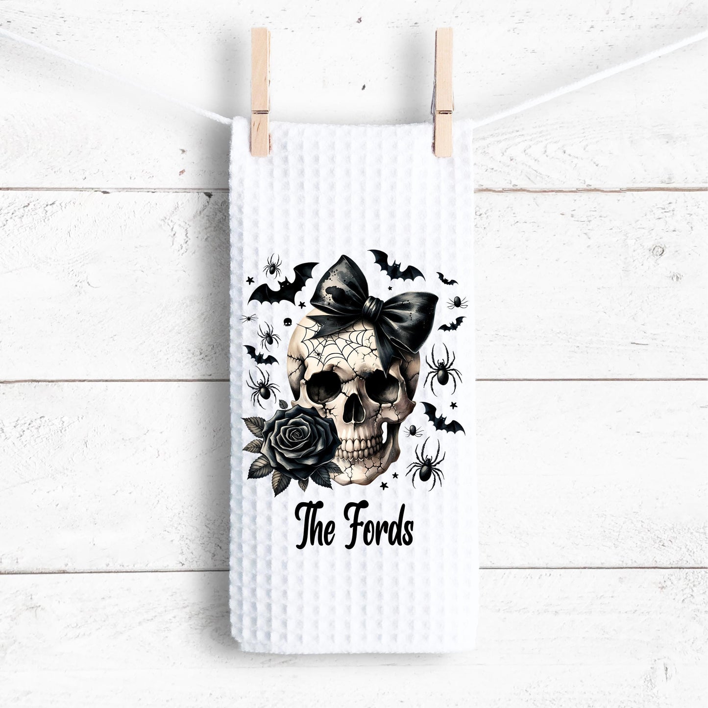 Skull and Rose Towel for Halloween Decor - Unique Hostess Gift Idea