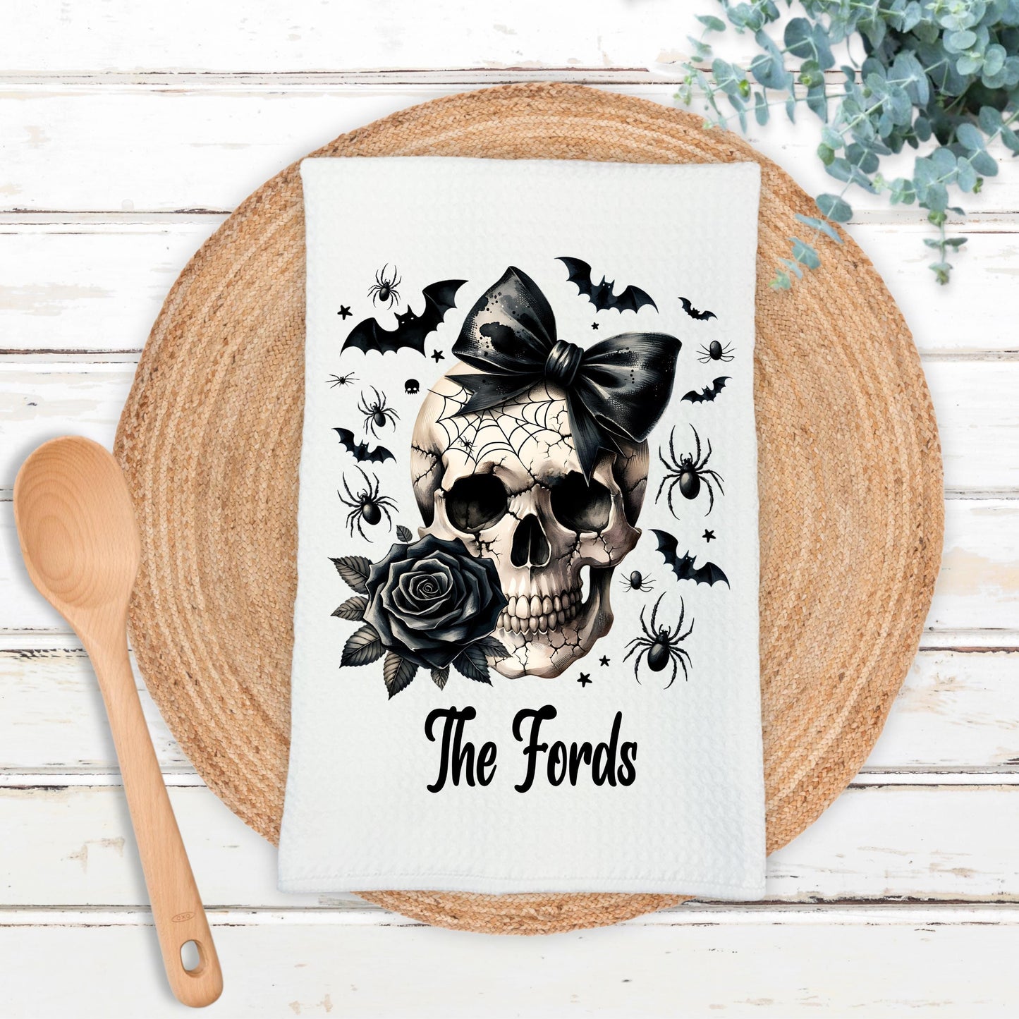 Skull and Rose Towel for Halloween Decor - Unique Hostess Gift Idea