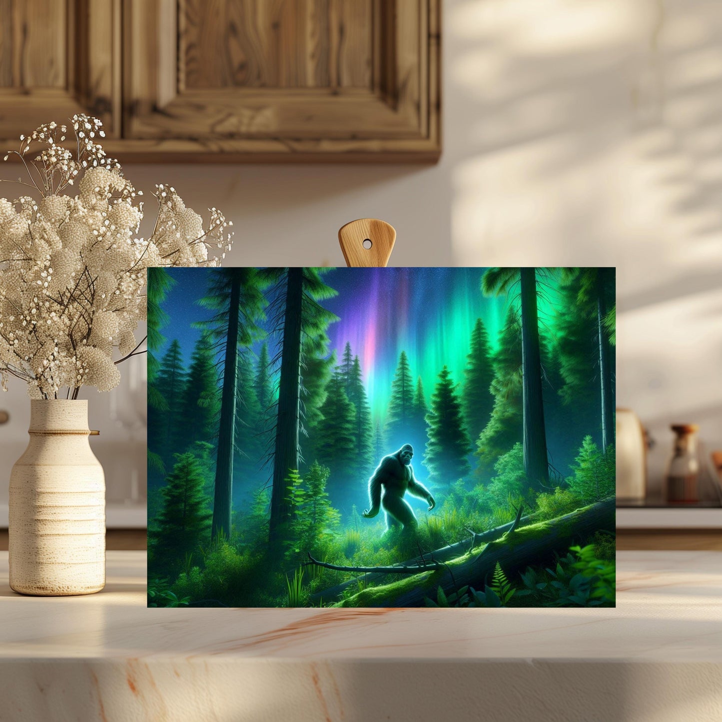 Tempered Glass Cutting Board featuring Bigfoot in the Forest - Unique Gift for Bigfoot Lovers