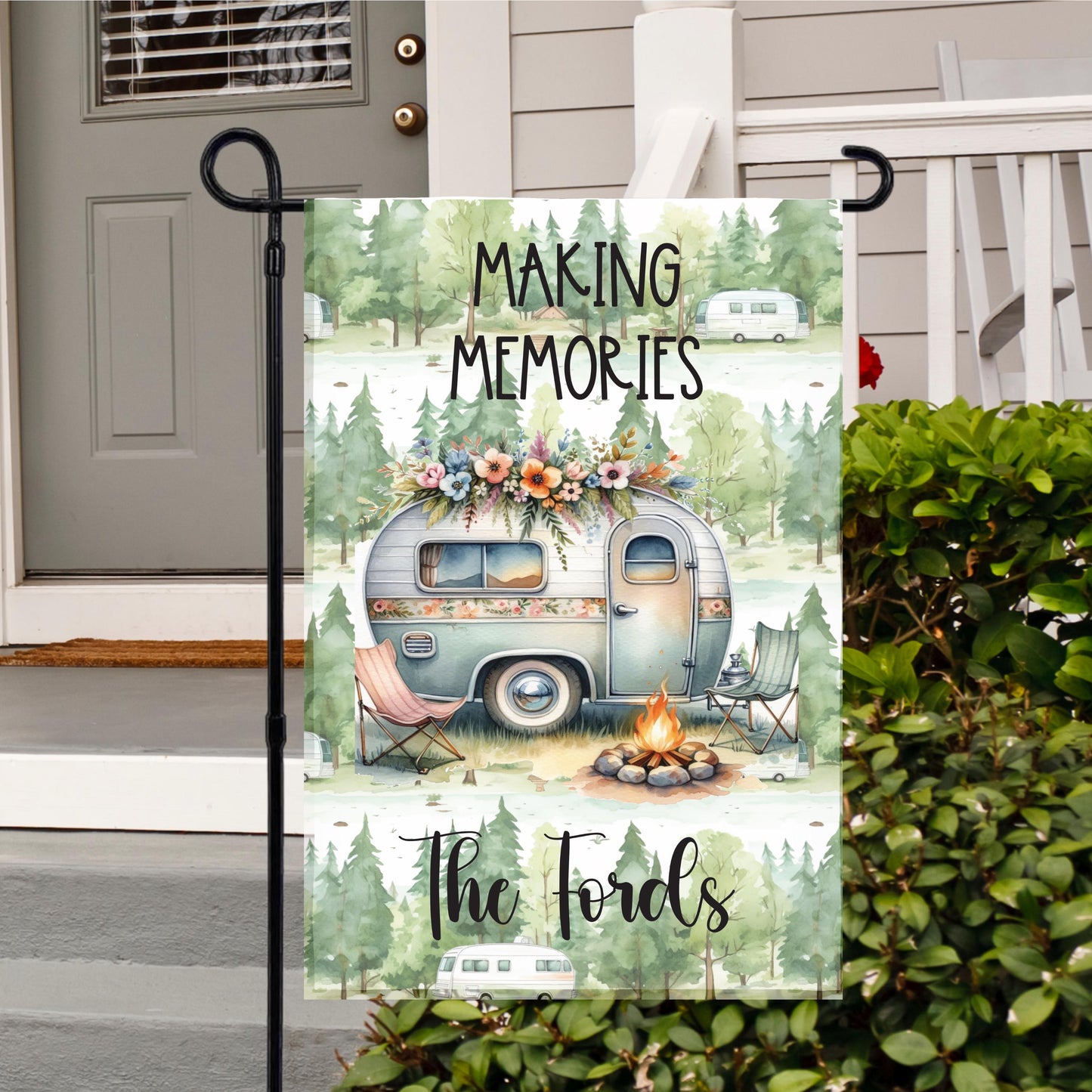 Personalized Retro Camper Garden Flag - Custom RV Campsite Gift