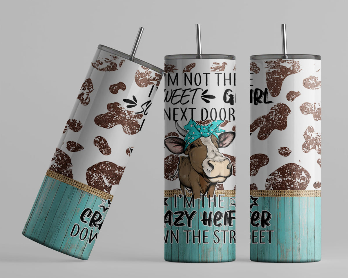 Cow Print Tumbler, Crazy Heifer Stainless Steel Cup With Lid, Straw