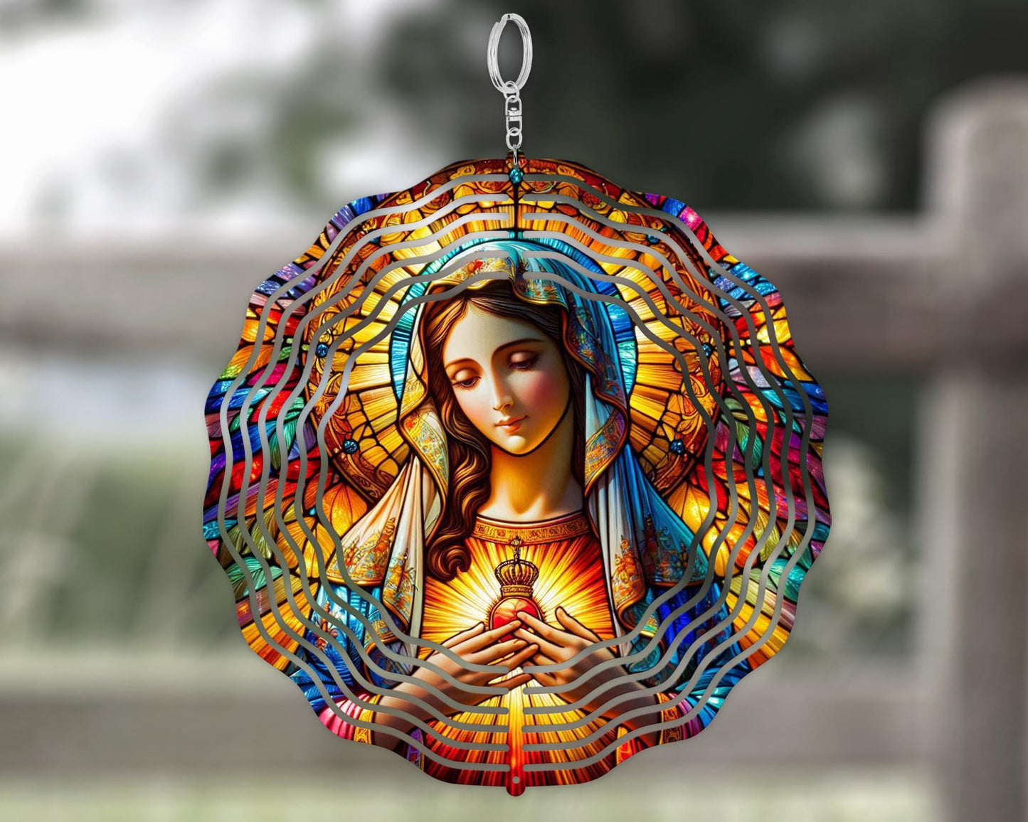 Mother Mary Aluminum Wind Spinner - UV-Protected Garden Decor for Outdoor Spaces