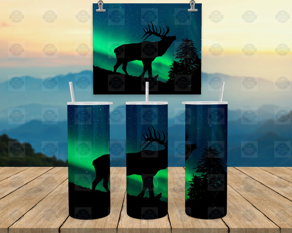 Stainless Steel Tumbler, Elk Aurora Borealis 20Oz, Clear Lid