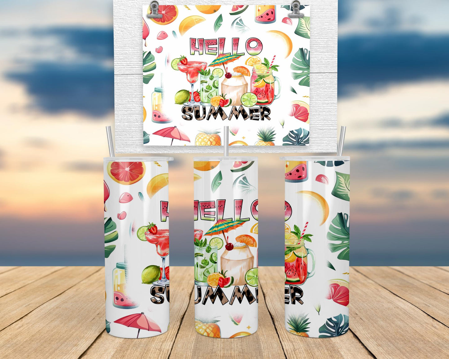20oz Insulated Tumbler for Hot Cold Drinks - Fun Hello Summer Design