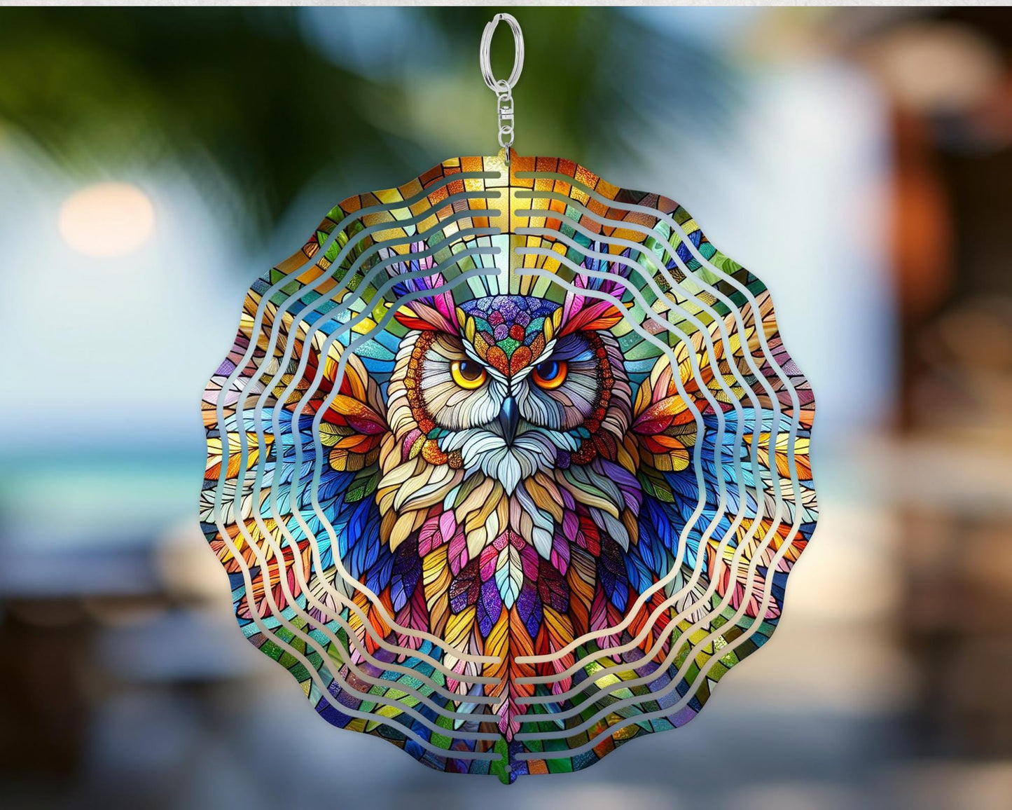 Vibrant Owl Wind Spinner - Nature-Inspired Decor for Bird Watchers and Owl Lovers