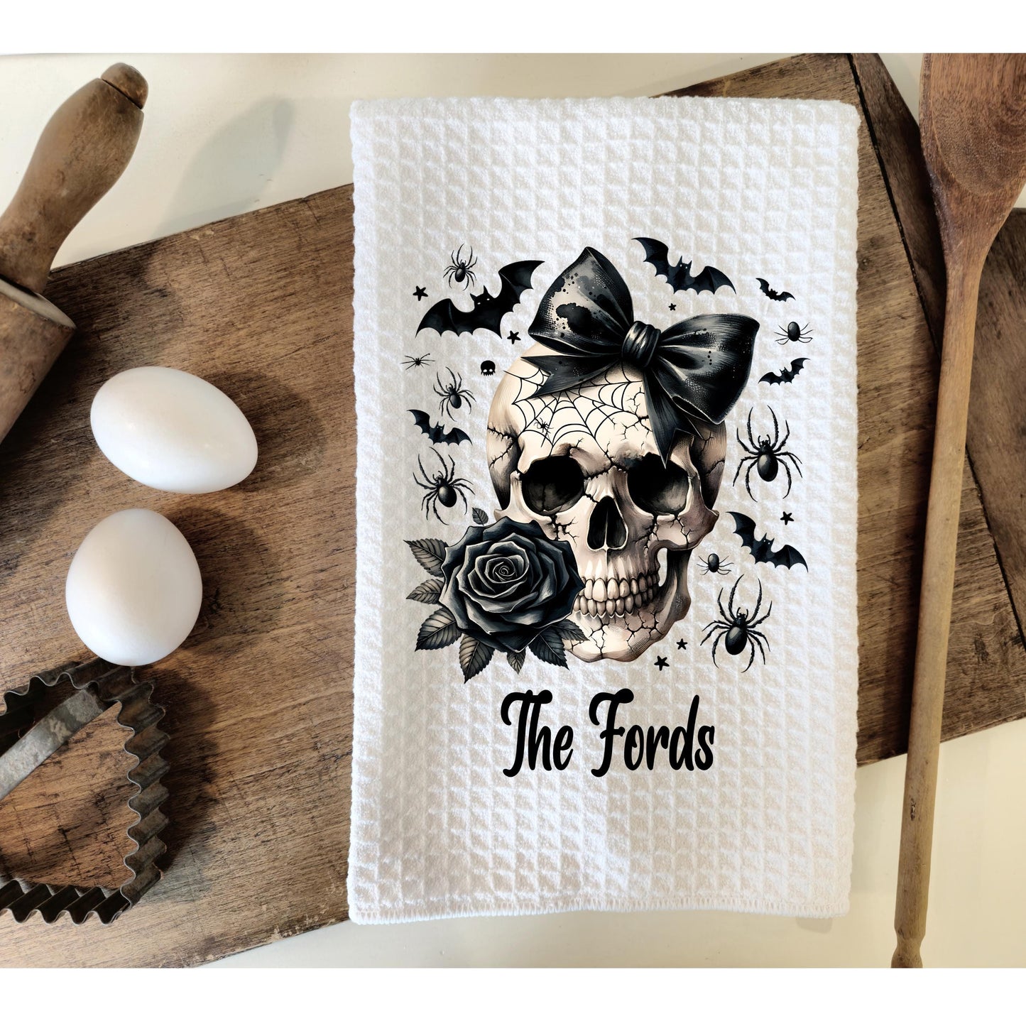 Skull and Rose Towel for Halloween Decor - Unique Hostess Gift Idea