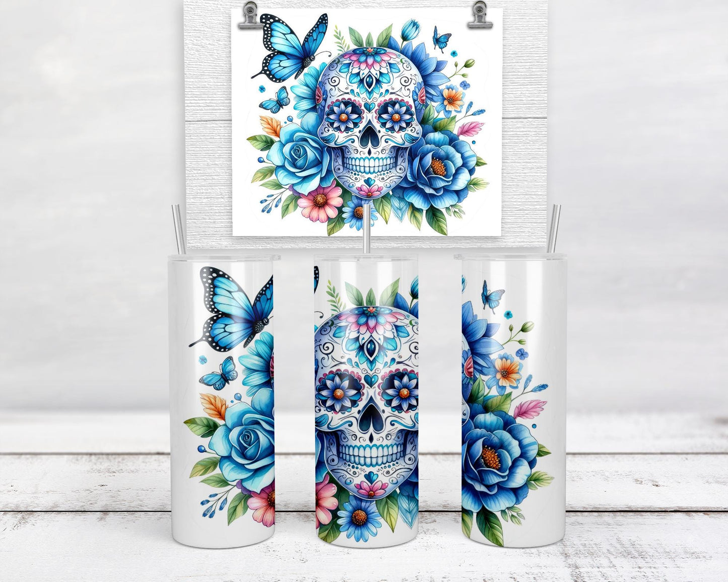 Glow-in-the-Dark Sugar Skull Tumbler Perfect Unique Gift for Spooky Chic Enthusiasts