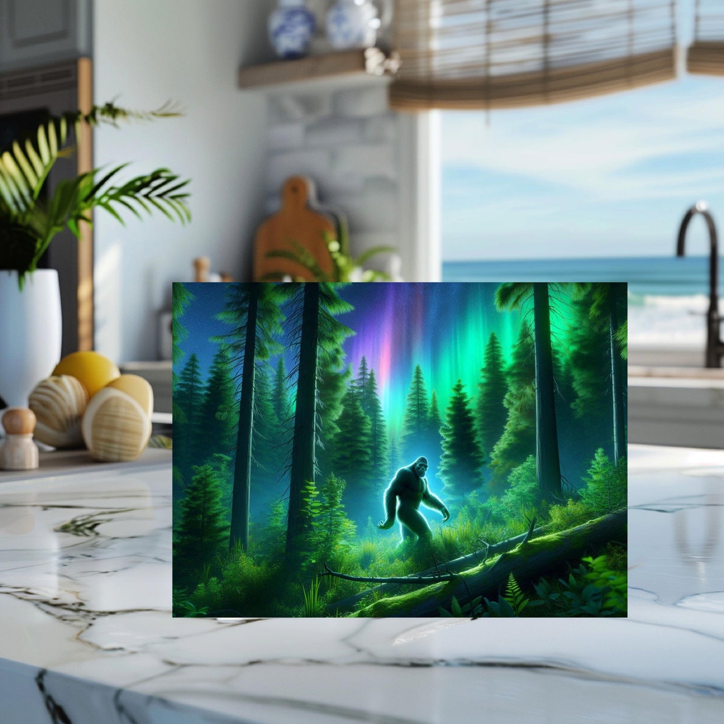 Tempered Glass Cutting Board featuring Bigfoot in the Forest - Unique Gift for Bigfoot Lovers