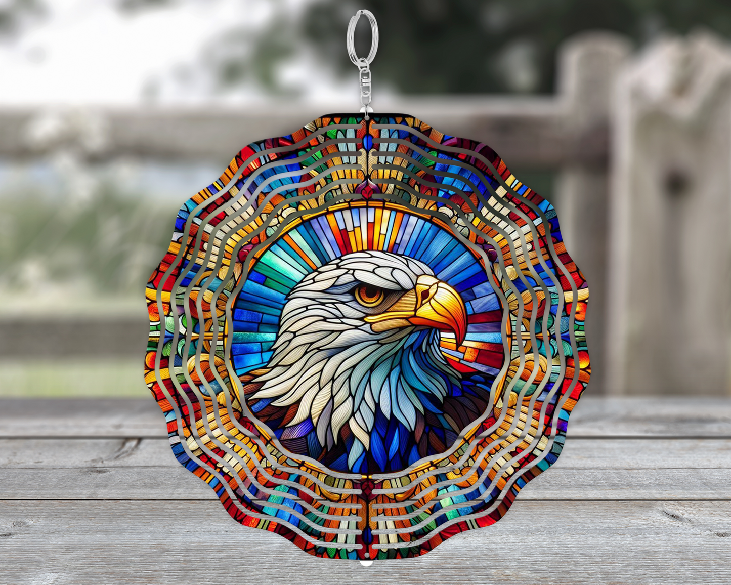 Colorful Faux Stained Glass Bald Eagle Wind Spinner