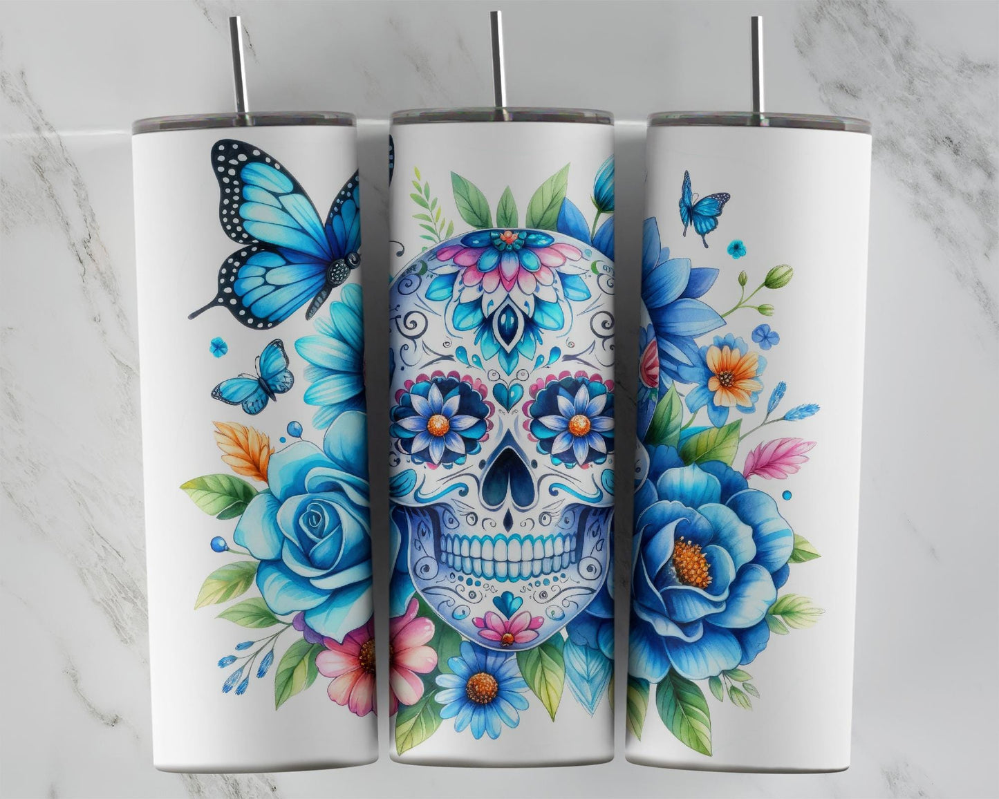 Glow-in-the-Dark Sugar Skull Tumbler Perfect Unique Gift for Spooky Chic Enthusiasts