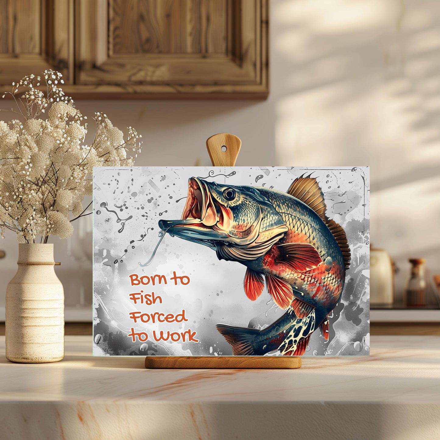 Born To Fish Tempered Glass Cutting Board 11x15 Kitchen Art - Perfect Fishing Gift for Dad or Him