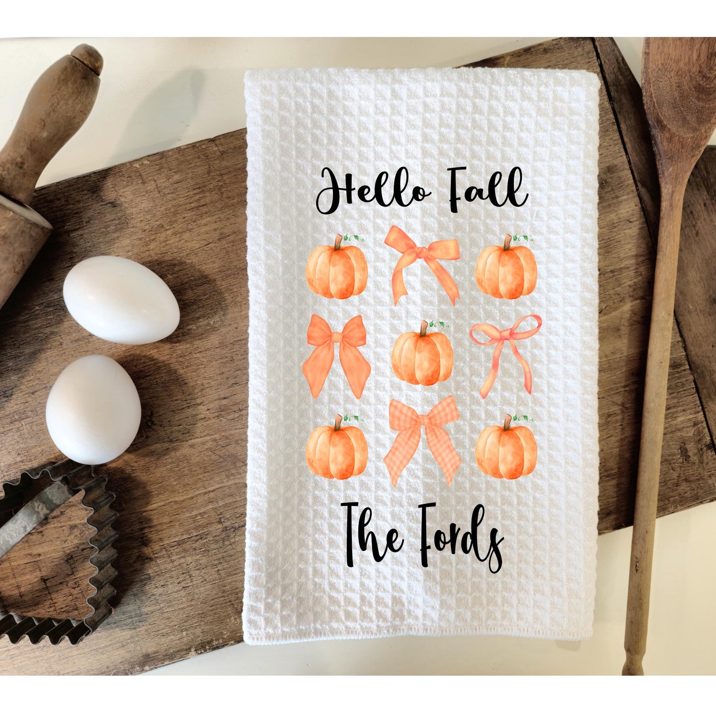 Personalized Autumn Waffle Weave Towel - Unique Fall Kitchen Decor Hostess Gift