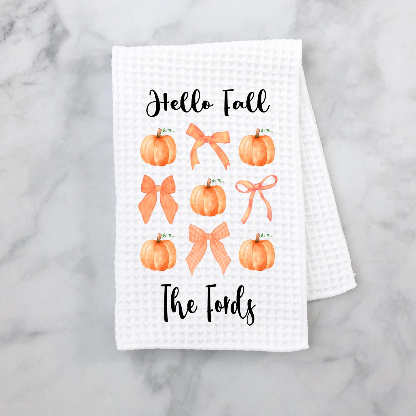 Personalized Autumn Waffle Weave Towel - Unique Fall Kitchen Decor Hostess Gift