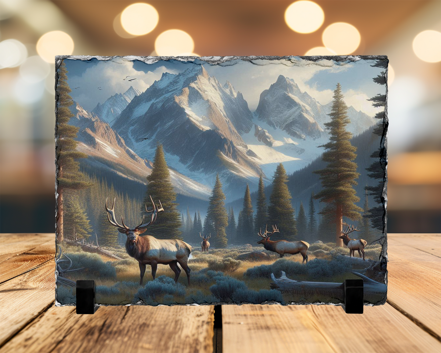 Elk Herd Slate Picture with Stand - Unique Hunting Gift for Him