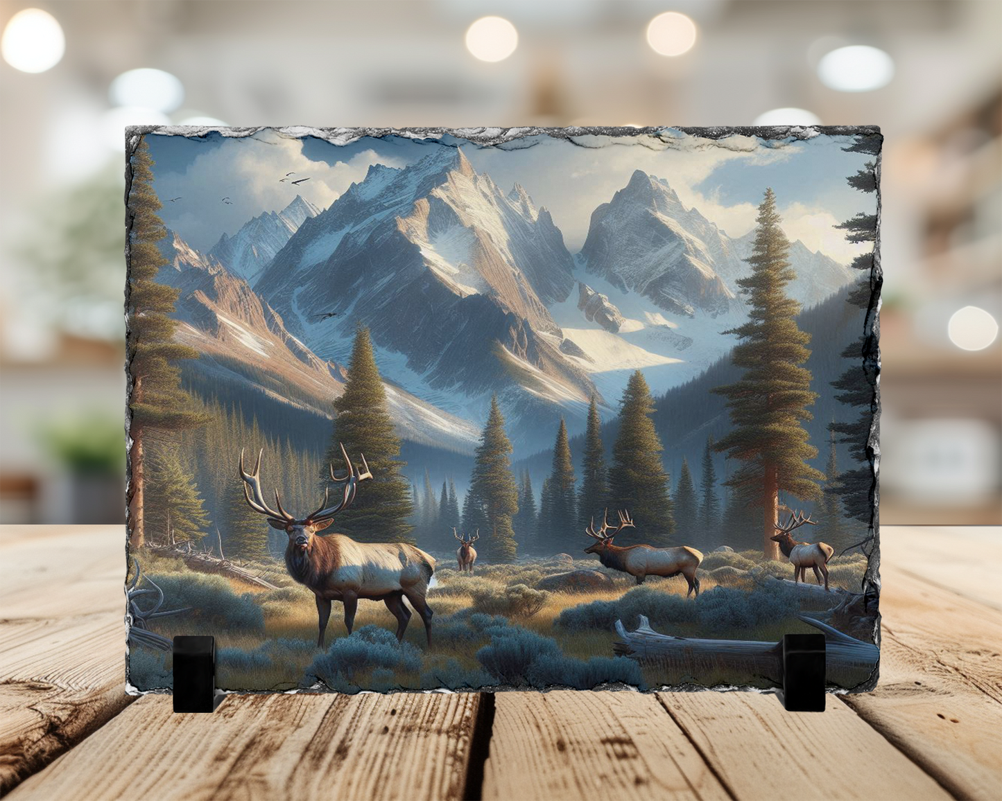 Elk Herd Slate Picture with Stand - Unique Hunting Gift for Him
