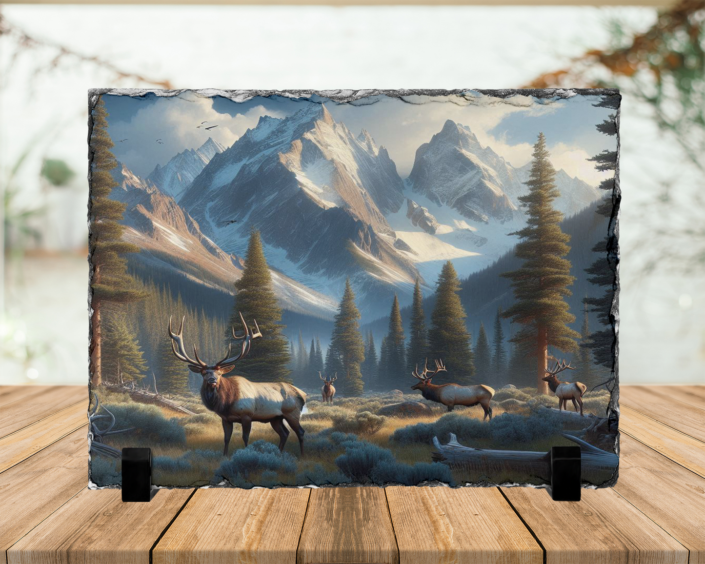 Elk Herd Slate Picture with Stand - Unique Hunting Gift for Him