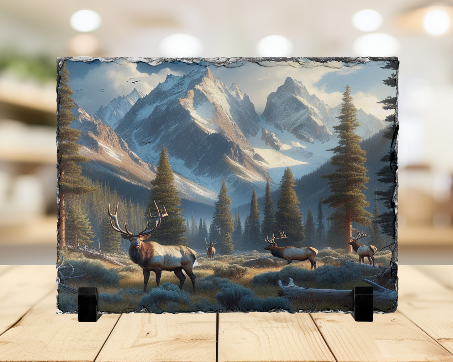 Elk Herd Slate Picture with Stand - Unique Hunting Gift for Him