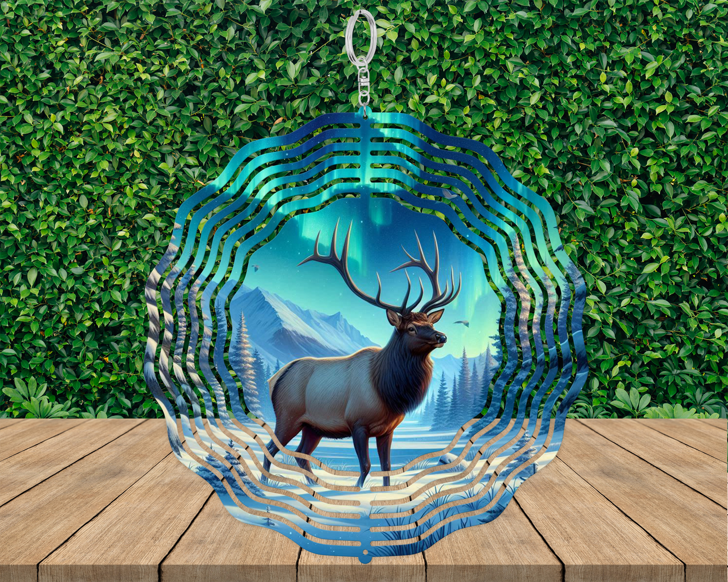 Elk Northern Lights Wind Spinner - Unique Nature-Inspired Gift for Fathers Day Perfect for Porch Decor