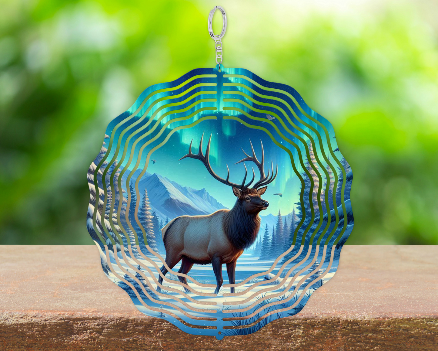 Elk Northern Lights Wind Spinner - Unique Nature-Inspired Gift for Fathers Day Perfect for Porch Decor