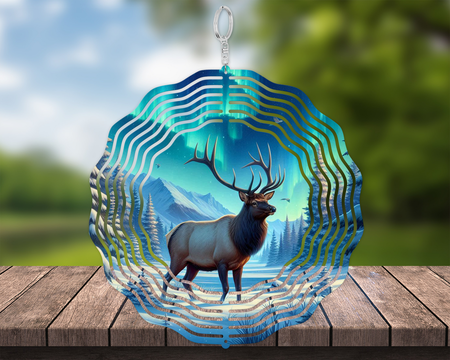 Elk Northern Lights Wind Spinner - Unique Nature-Inspired Gift for Fathers Day Perfect for Porch Decor