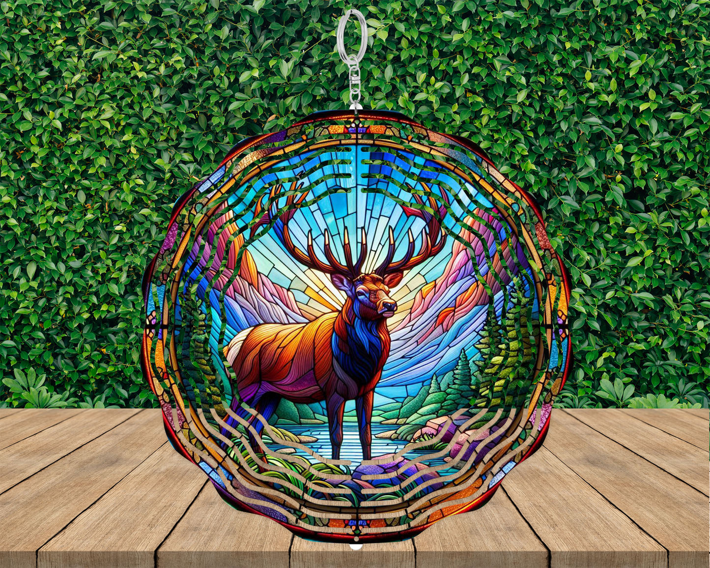 Majestic Riverbank Elk 3D Spinner with Mountain Backdrop