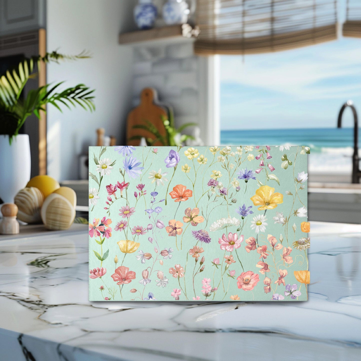 Boho Wildflowers Glass Cutting Board - Unique Kitchen Decor Perfect Hostess Gift
