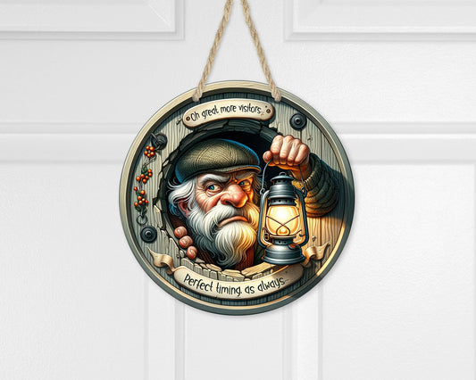 Quirky Round Door Hanger with Funny Old English Man Lantern Quote - Unique Housewarming Gift for Dad or New Home