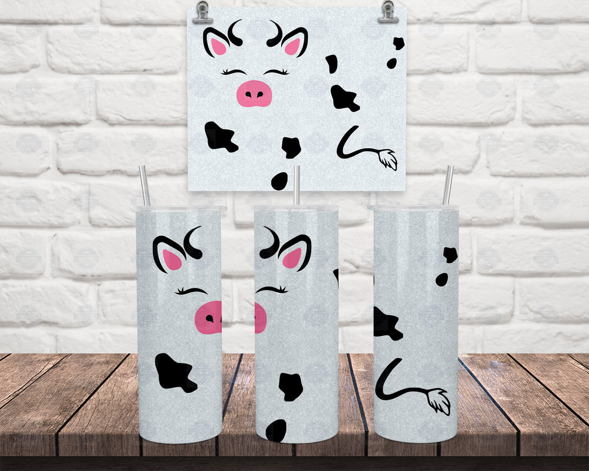 Cow Tumbler, Faux Glitter Stainless Steel Cup | Clear Lid, Straw