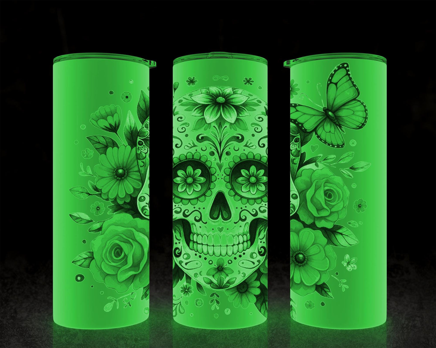 20oz Magical Glow Skull Tumbler - Unique Yellow Sugar Skull Cup for Spooky Chic Gifts