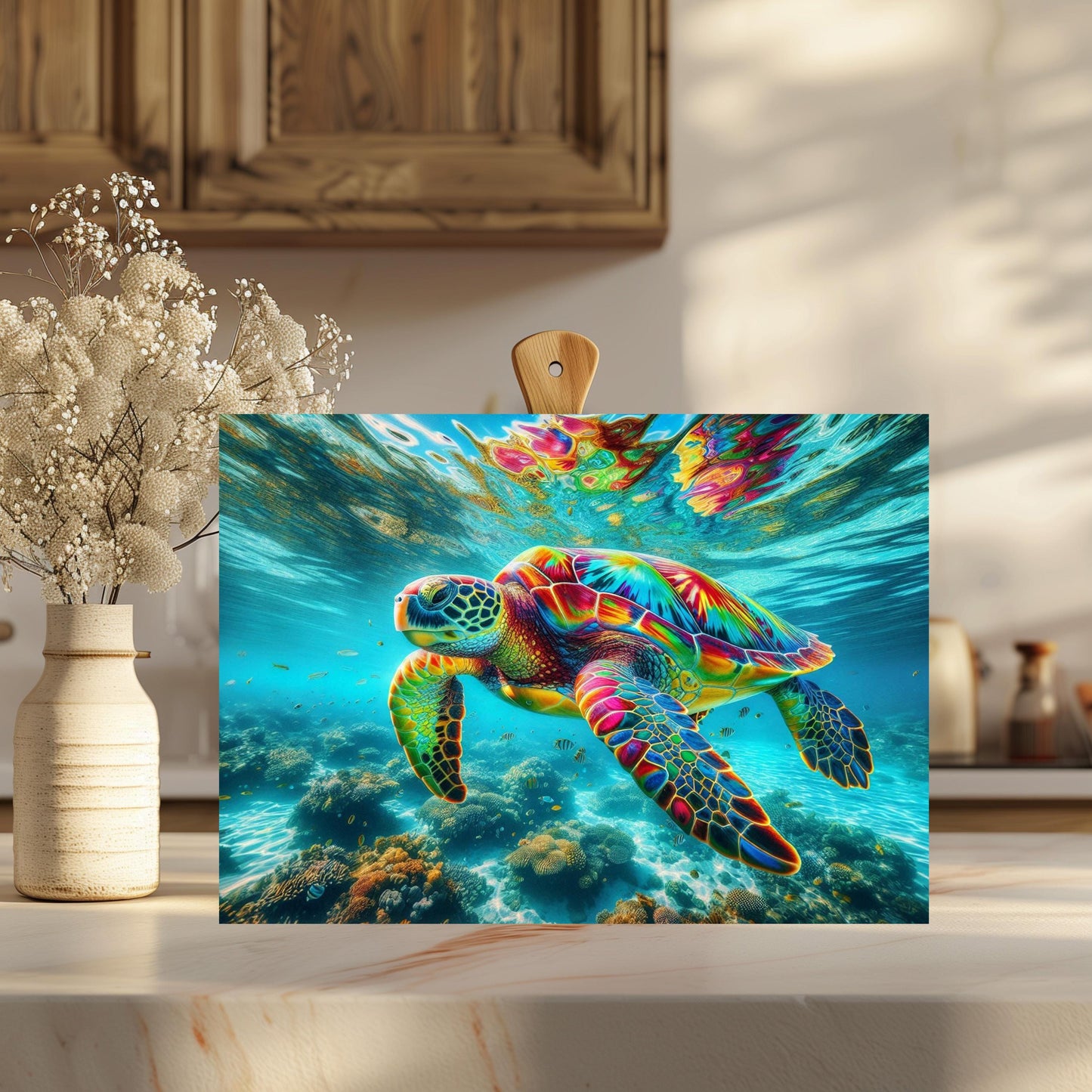 Rainbow Sea Turtle Cutting Board Unique Ocean-Themed Kitchen Decor Gift for Sea Turtle Lovers
