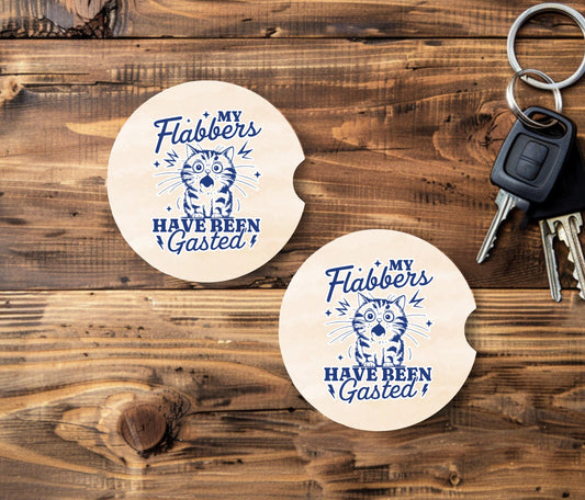 Funny Cat Sandstone Car Coaster - My Flabbers Gasted - Available Individually or as a Set