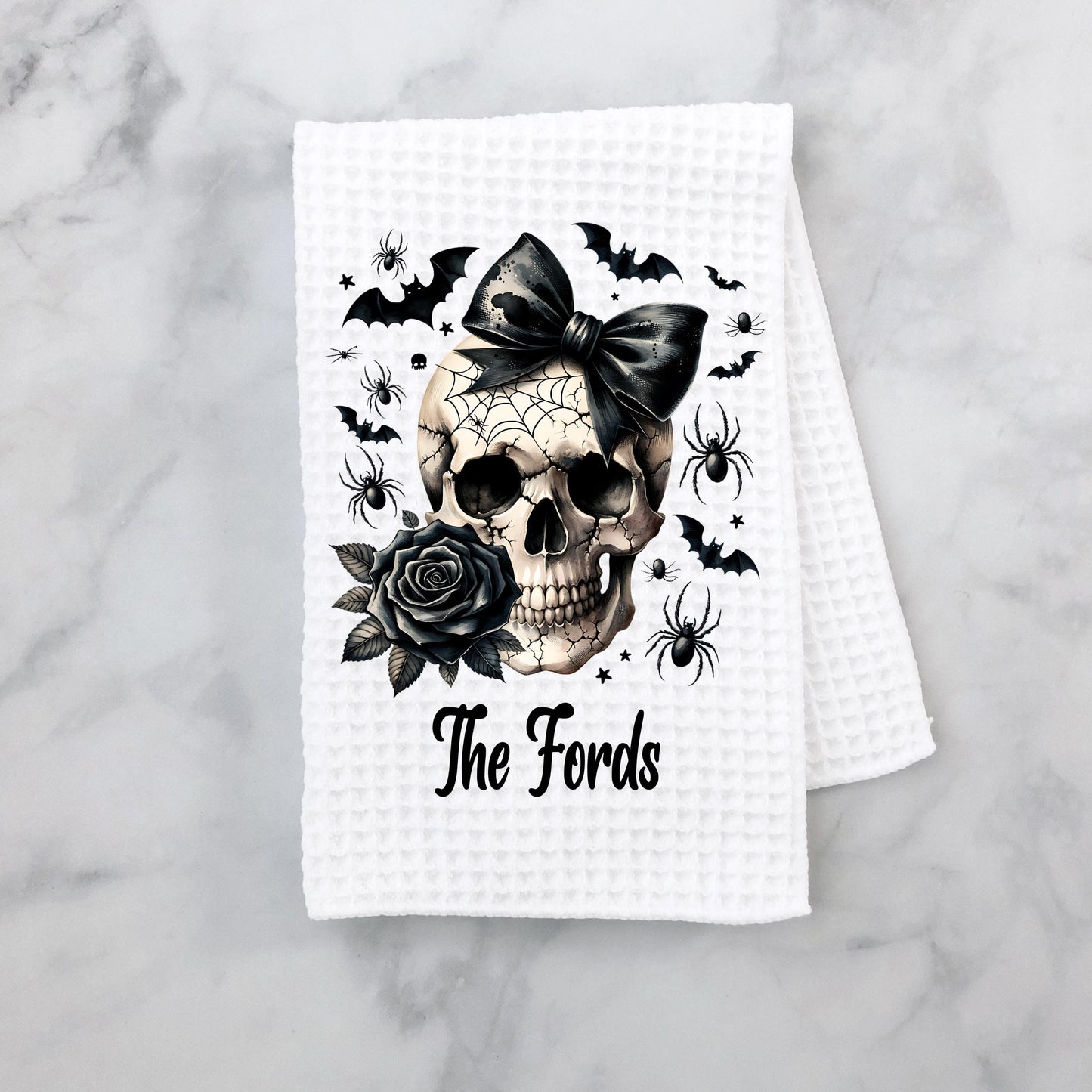Skull and Rose Towel for Halloween Decor - Unique Hostess Gift Idea