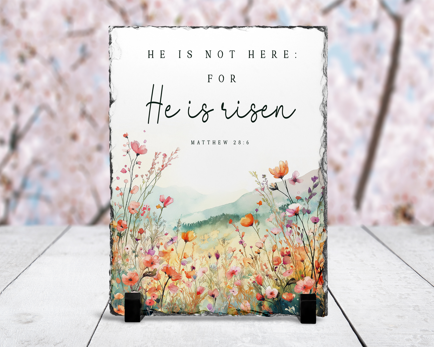 Religious Photo Slate with Stand - Inspirational Easter Gift Featuring Matthew 286 Verse - Unique Biblical Quote for Mom Perfect Tabletop Display
