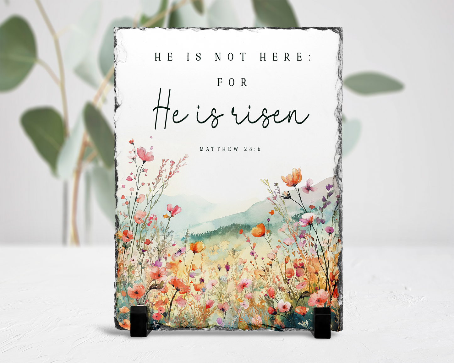 Religious Photo Slate with Stand - Inspirational Easter Gift Featuring Matthew 286 Verse - Unique Biblical Quote for Mom Perfect Tabletop Display