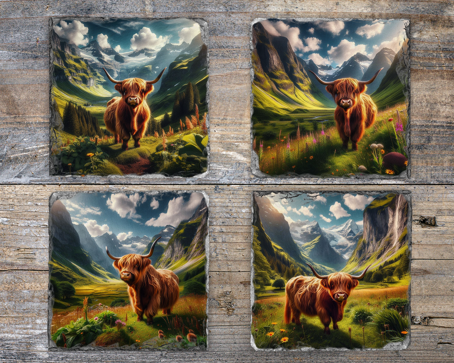 Rustic Chic Coasters - Highland Cow Theme, 4 Slate Designs