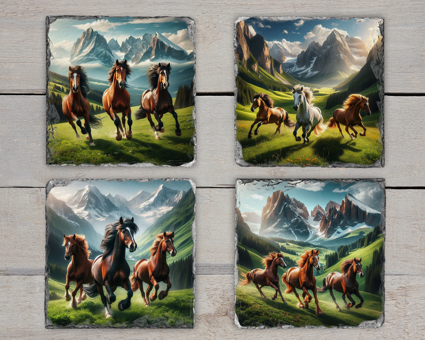 Equestrian Slate Coaster Set - 4 Pack with Unique Mountain Valley Designs