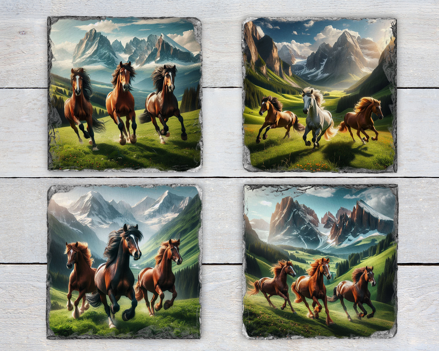 Equestrian Slate Coaster Set - 4 Pack with Unique Mountain Valley Designs