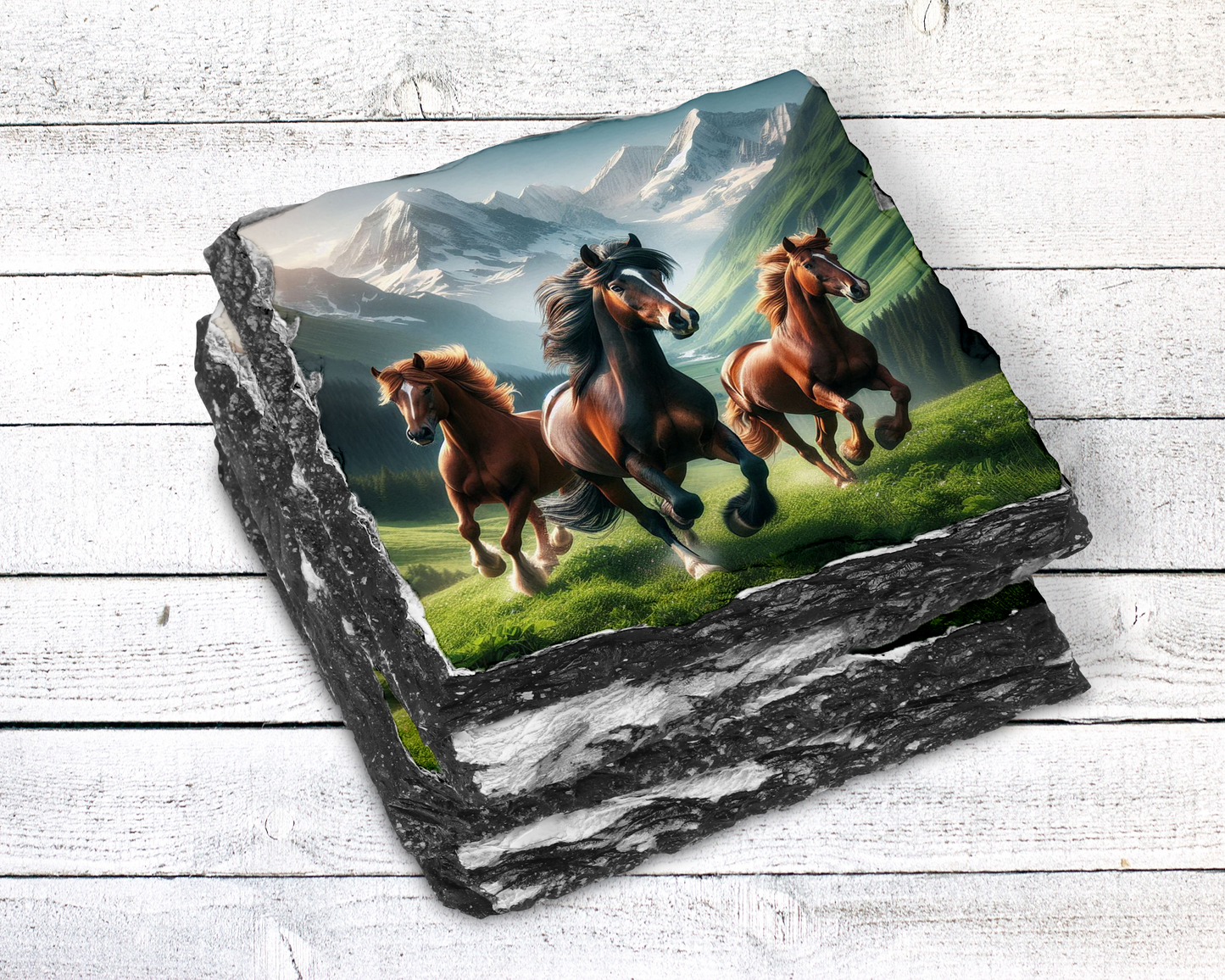 Equestrian Slate Coaster Set - 4 Pack with Unique Mountain Valley Designs