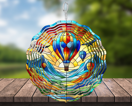 Hot Air Balloon Wind Spinner - Stained Glass 3D Metal Decor for Porch Unique Mothers Day Gift