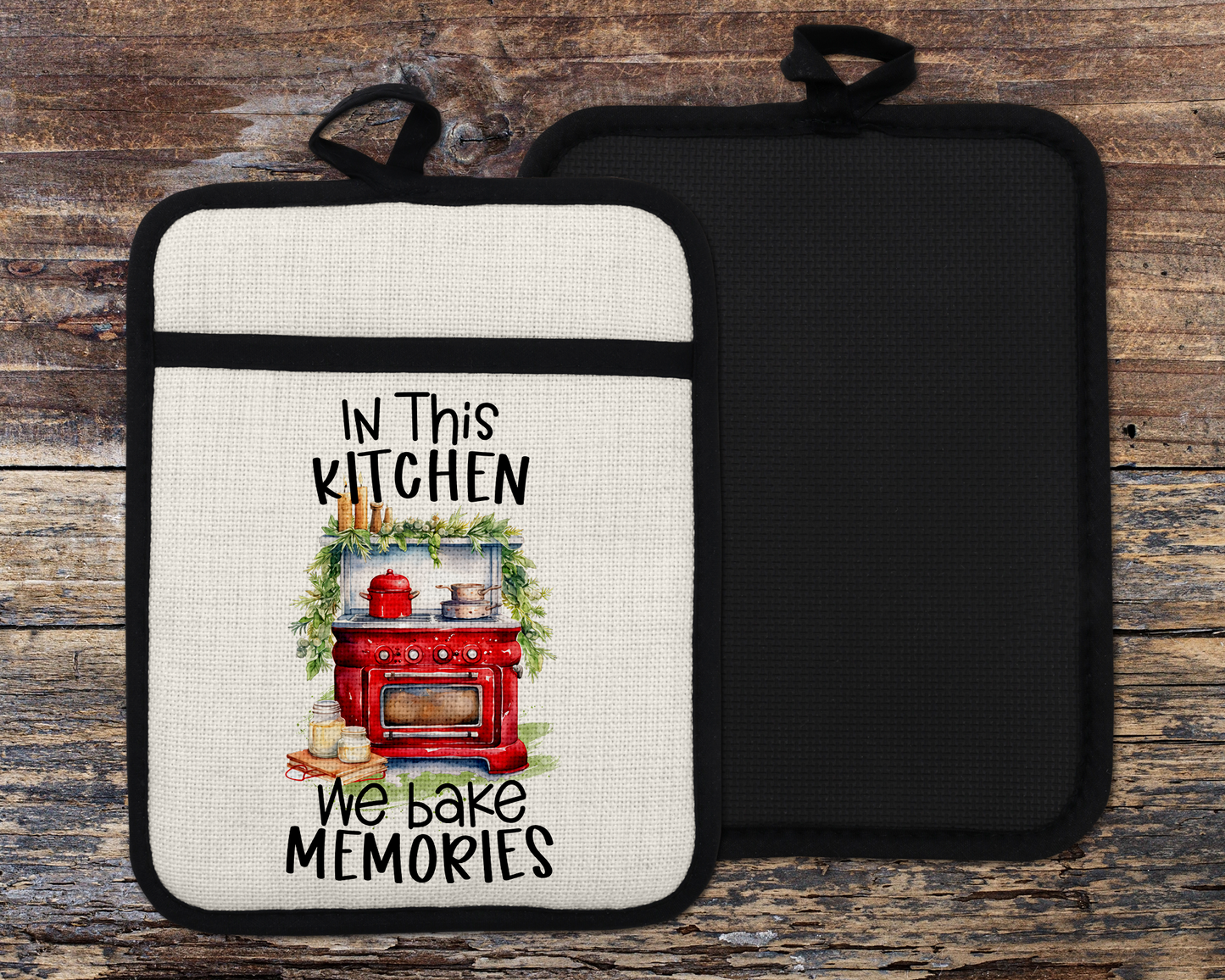 In This Kitchen We Bake Memories Oven Mitt, Kitchen Decor for Mom, Christmas Oven Mitt