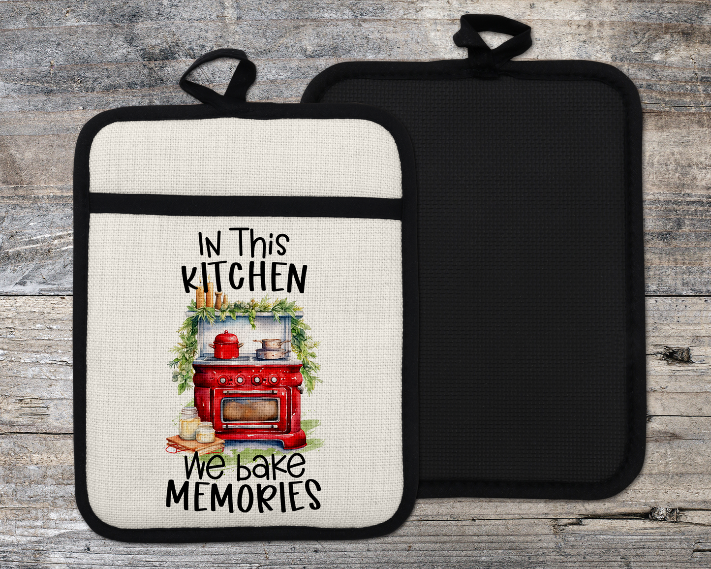 In This Kitchen We Bake Memories Oven Mitt, Kitchen Decor for Mom, Christmas Oven Mitt