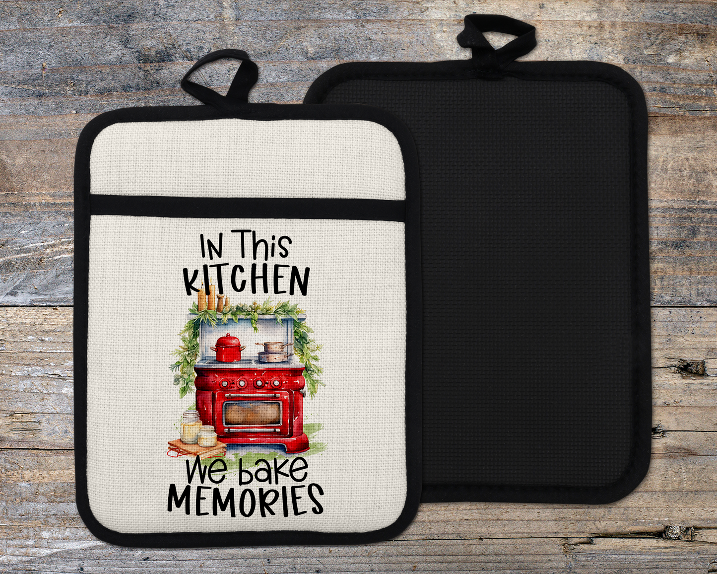 In This Kitchen We Bake Memories Oven Mitt, Kitchen Decor for Mom, Christmas Oven Mitt