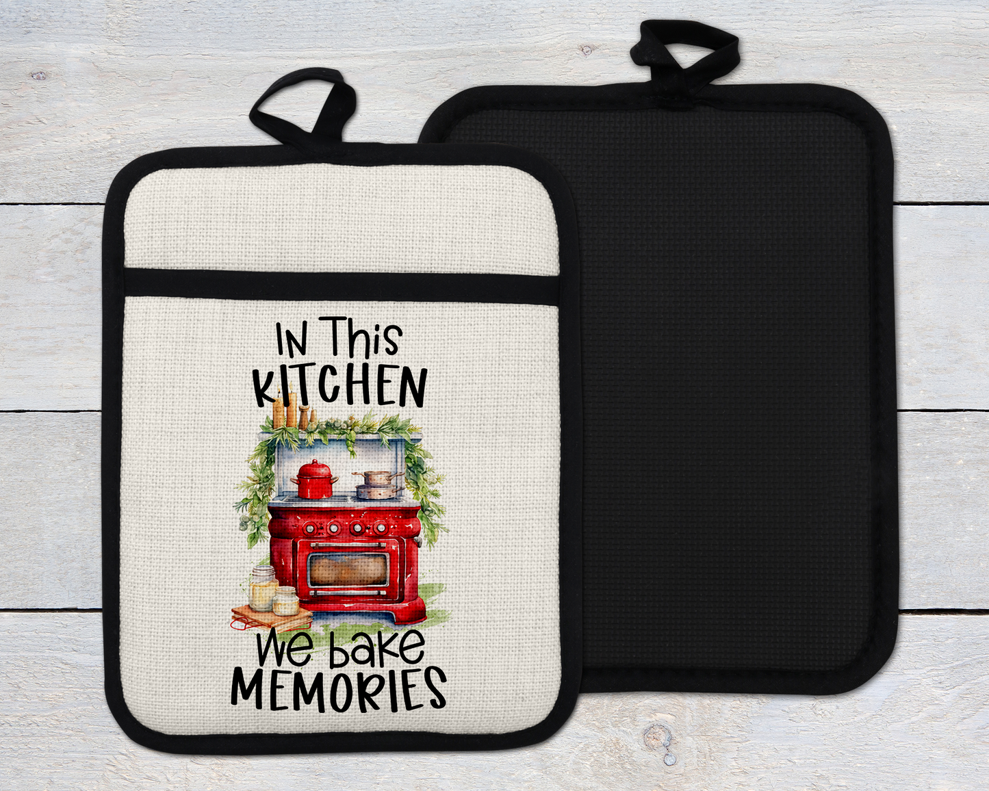 In This Kitchen We Bake Memories Oven Mitt, Kitchen Decor for Mom, Christmas Oven Mitt